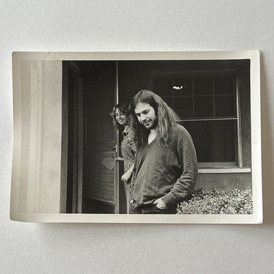 #ad Vintage Bamp;W Snapshot Photograph 1960s Handsome Lang Haired Man Hippie amp; Woman $16.95