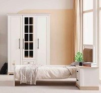 Einzelbett Jugendbett Beige Holz Polsterkopfteil Modern Schlafzimmer