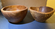 Set of 2 Vintage Hand Turned 6" Wooden Bowls MCM Wood Dough