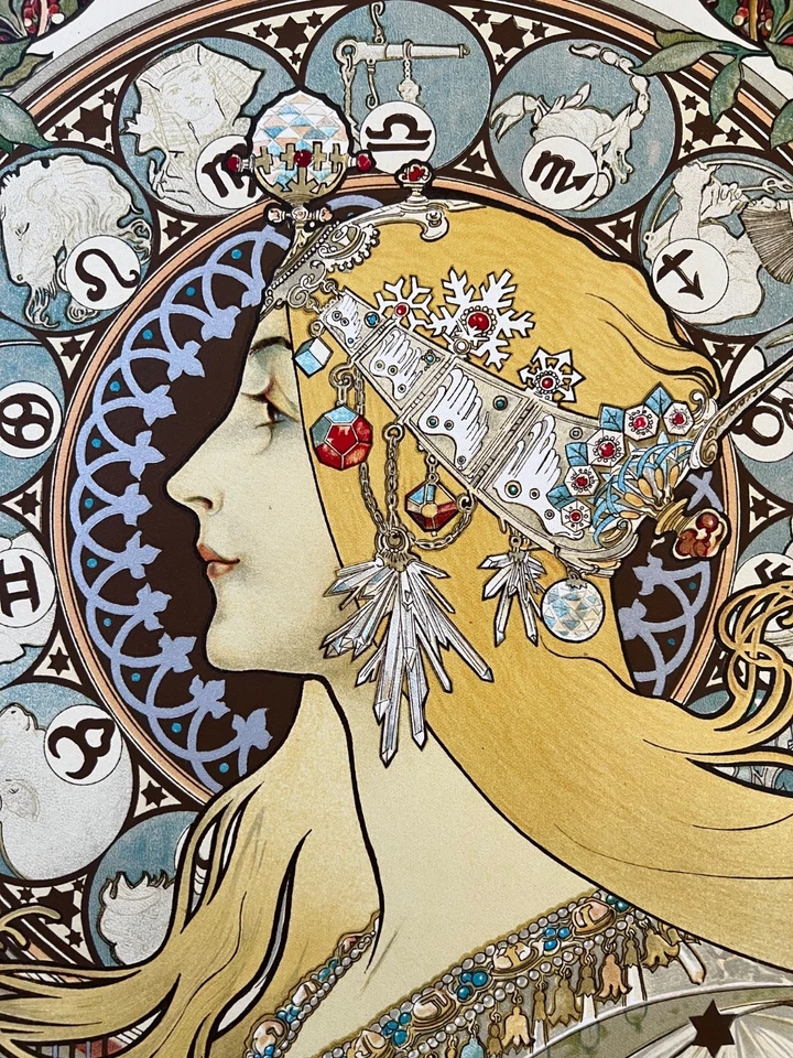 "ZODIAK" ALPHONSE MUCHA, LITOGRAFIA JIRI MUCHA ASSINADA NUMERADA, MOURLOT! - Imagem 3 de 4