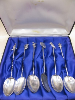 Vintage australisches Set mit 6 Tierlöffeln im Gehäuse gemarkt STERLINGSILBER
