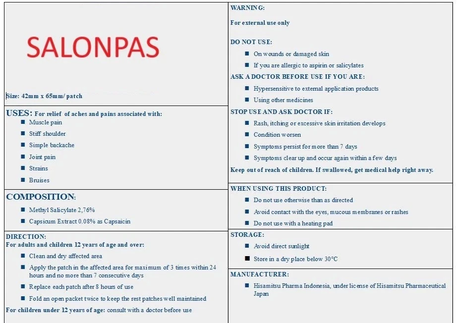 100 PATCHES SALONPAS PAIN RELIEVING PATCH GENUINE MADE IN INDONESIA Exp 01/28 - image 2 of 2