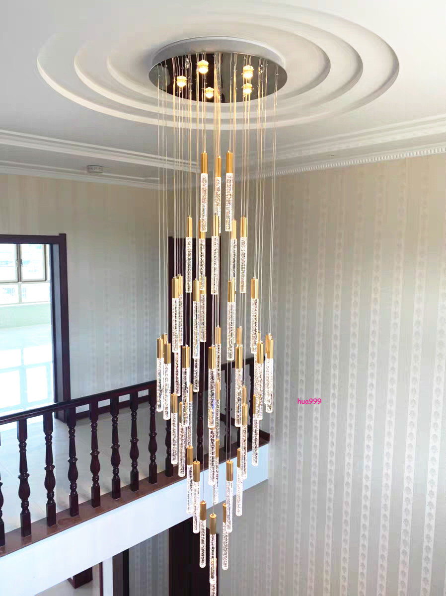 Luxury Led Crystal Gold Chandelier Staircase Foyer Villa Lighting Pendant lamp