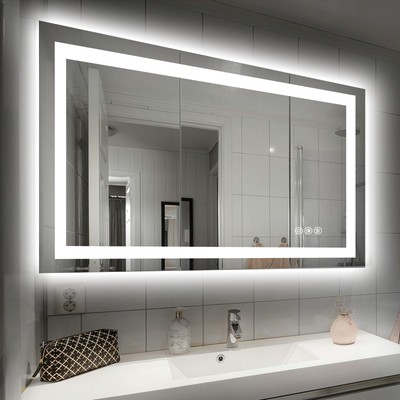 LED Bathroom Mirror with Lights 40x32 LED Mirror Tempered Glass Stepless Dimm...