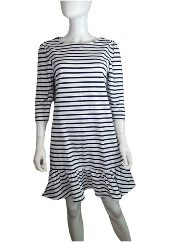 STS Sail To Sable NAUTICAL Navy Striped French Terry Dress Flare Ruffle Hem Sz S
