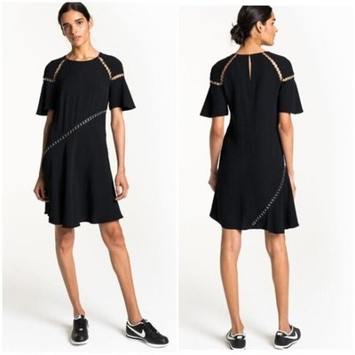 ALC Mitchell Black Dress Grommet O-Ring Cutout Crepe Chain Link size 8 Goth