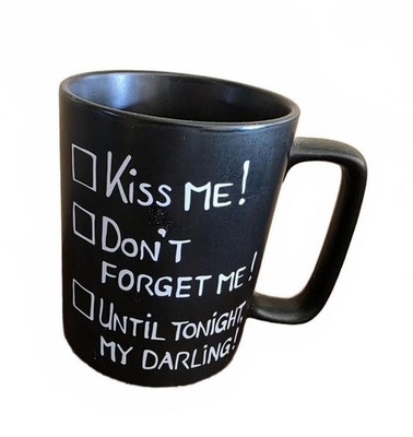 Black Chalk Talk KONITZ Valentine Coffee Mug Cup Kiss Me