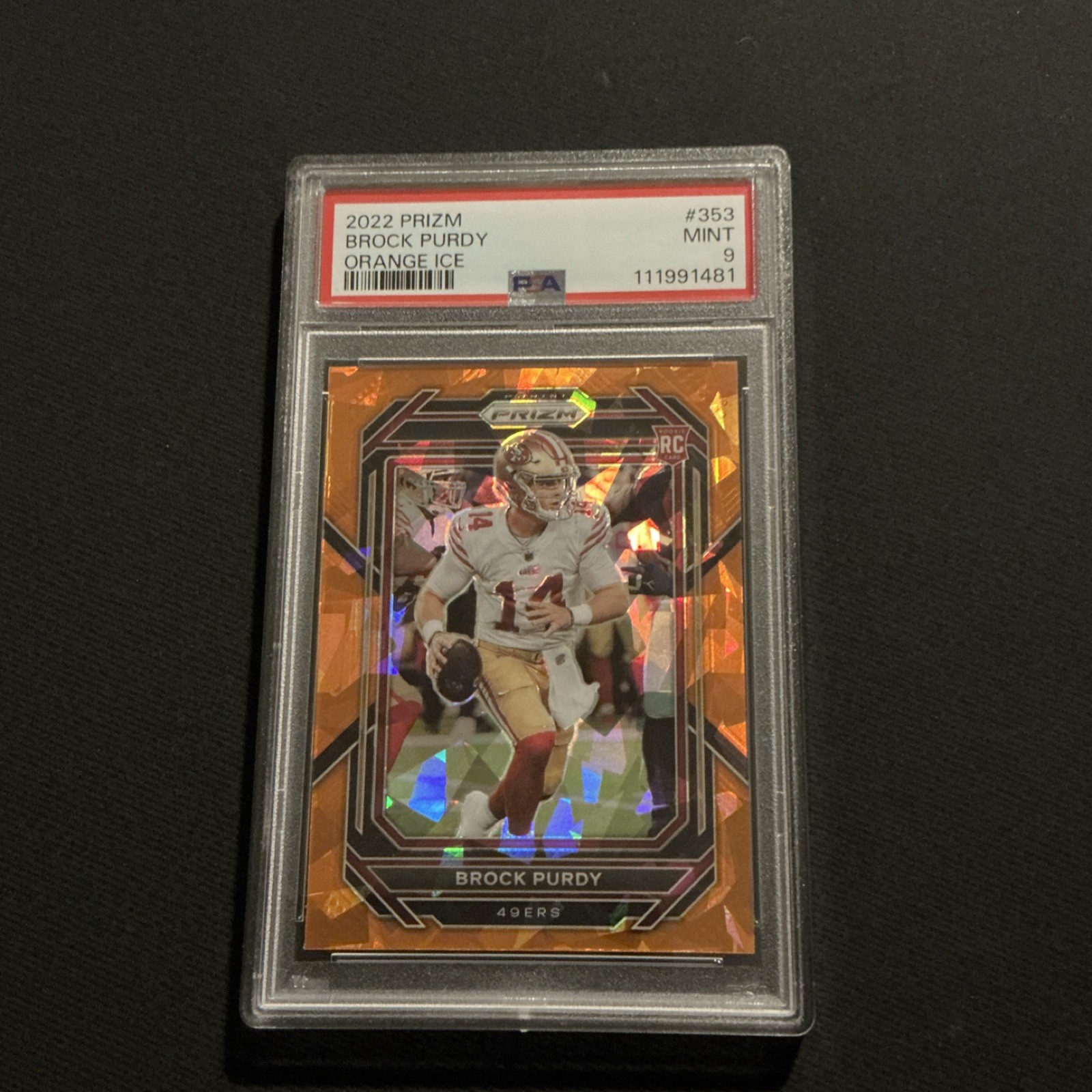 Panini 2022 Prizm Rookies Brock Purdy 49ers #353 Orange Ice Prizm PSA 9