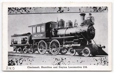 #ad Cincinnati Hamilton amp; Dayton Locomotive 210 Steam Train Postcard 1950s Etch Tone $9.74