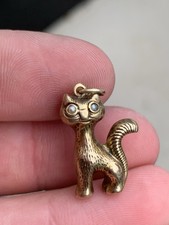 9Ct Gold Seed Pearl Eyed Cat Charm/ Pendant, 1920s Art Deco Period 9k 375