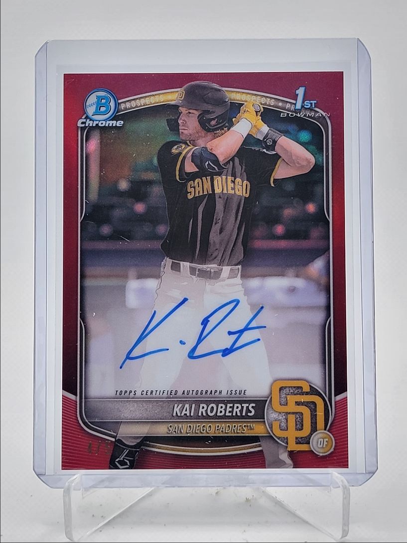 KAI ROBERTS 2025 BOWMAN CHROME 1ST TRUE RED REFRACTOR AUTO /5 Q5584