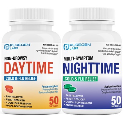 Puregen Labs Daytime and Nighttime Combo Pack, Cold and Flu Relief Medicine |...