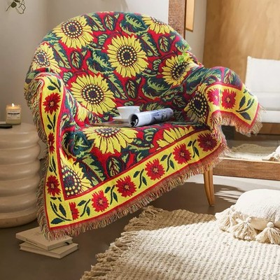 JIABOLANG Red Sunflower Throw Blanket with Fringe Boho Throw Blankets Recline...