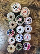 LOT OF 15 VTG THREAD ON WOODEN SPOOLS-CORTICELLI- COATS CLARK'S -JPCOATS