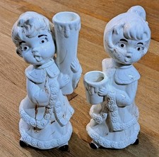 Vintage Christmas Choir Carolers Candle Holders Church Figurines 2 Ceramic 8"