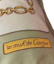 VINTAGE MUST de CARTIER WOMEN'S 100 SILK SCARF- GREEN-GOLD CHAIN DESIGN 34