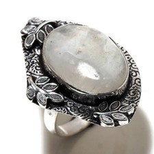 Rainbow Moonstone Gemstone Handmade Fashion Ethnic Antique Jewelry Ring 8" SR 08
