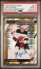 Luke Hughes 2023-24 O-Pee-Chee Platinum #R-LH 11/25 Seismic Gold RC Auto PSA 9