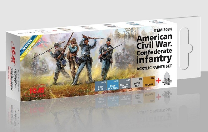 ICM 3034 - Acrylic Paint Set For American Civil War. Confederate Infantry - New