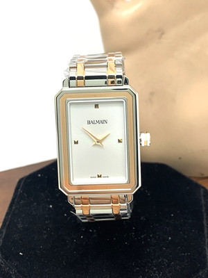 Balmain Women's Watch B43883326 Swiss Quartz Rose Gold Silver Steel Tank 25mm