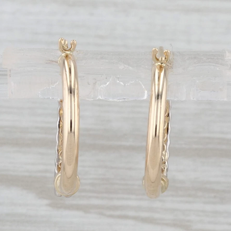 0.15ctw Diamond Hoop Earrings 10k Yellow White Gold Snap Top Round Hoops - Image 3 of 4