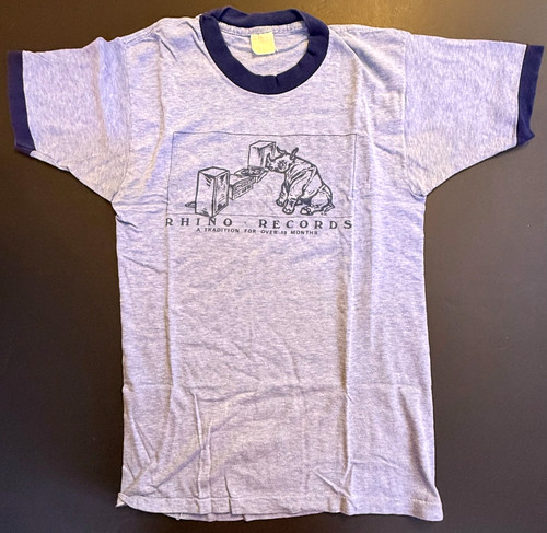 RHINO RECORDS Westwood ORIGINAL c.1976 T-SHIRT Mayo Spruce VINTAGE Bronson Foos
