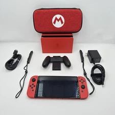 Nintendo Switch OLED HEG001 Mario Red Edition 64GB Console Dock Case Bundle