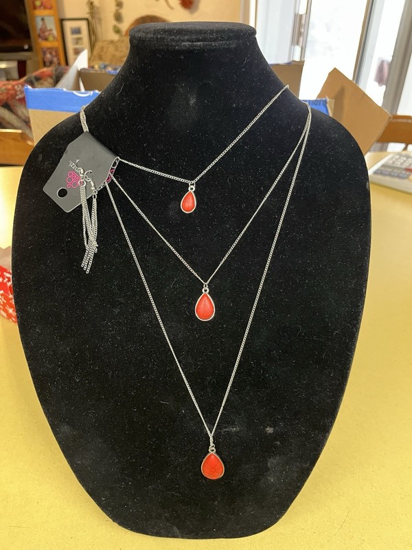 Paparazzi ~ Mountain Tears Red Necklace and Earring Set 21.5”-24” Long.