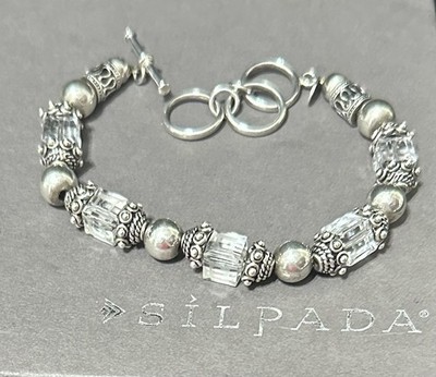 Silpada B1147 925 Sterlingsilber Kristall Perlen Armband Knebel Bali Stil 7-8,5 Zoll