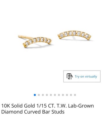 10K Solid Gold 1/15 CT. T.W. Lab-Grown Diamond Curved Bar Studs   