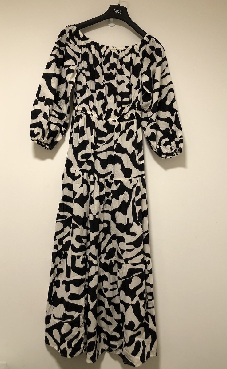 Marks Spencer Printed Short Sleeve Tiered Long Beach Dress UK 24