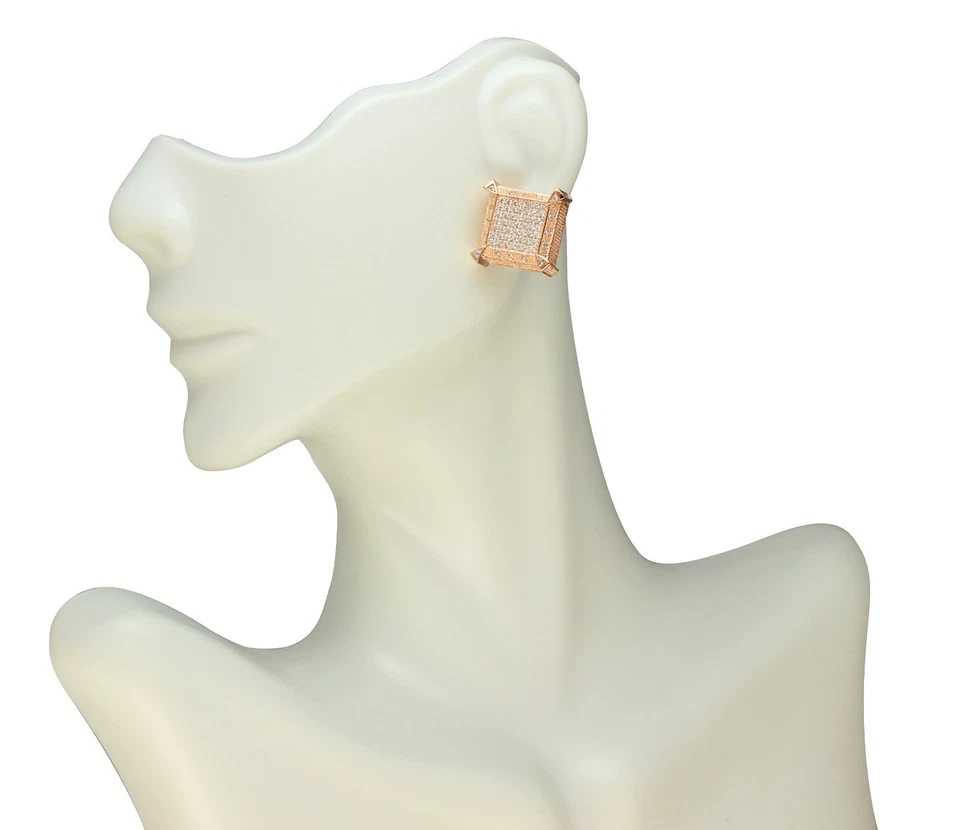 Pendientes de bloque grande de circonita cúbica de 15 mm enchapados en oro de 14 k para hombre Foto 3 de 4