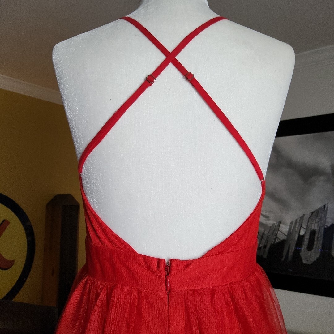 luxxel red dress Luxxel Pink and Orange Strapless Dress Luxxel Turn heads at your next  cocktail event with this