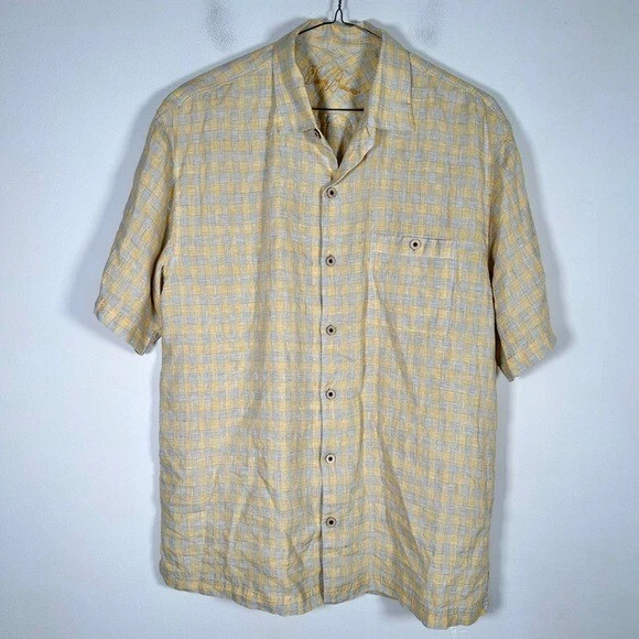 Tommy Bahama Men’s Size Large 100% Linen Check Plaid Button Down Shirt