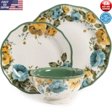 Rose Shadow 12-Piece Dinnerware Set Scalloped Edges Floral Design Service 4 New