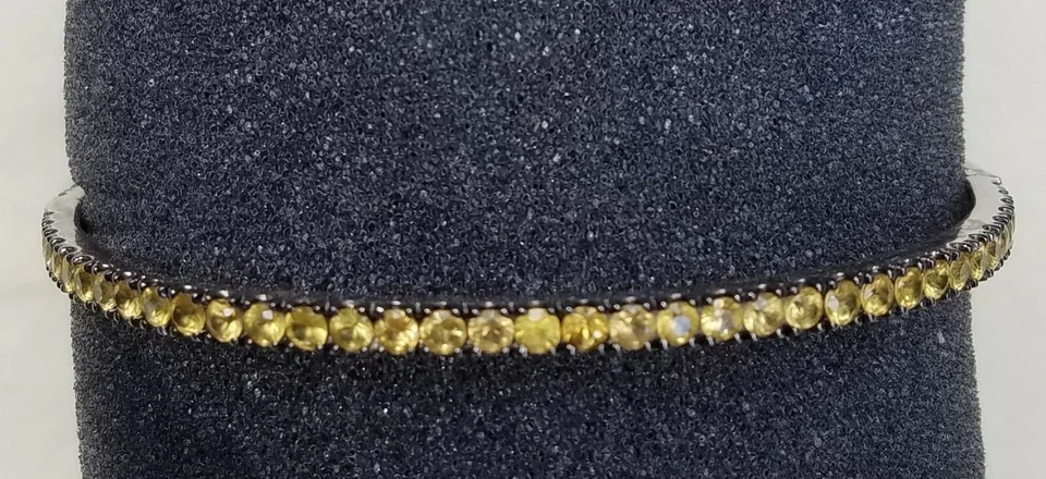 NUEVO Brazalete Brazalete Ovalado Zafiro Amarillo Chapado en Rodio Plata Esterlina Rarezas Foto 2 de 4