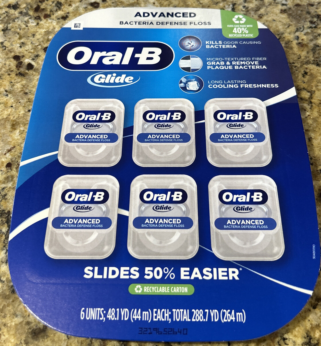 ORAL-B GLIDE HILO DENTAL AVANZADO DEFENSA BACTERIAS 44m cada uno (paquete de 6)