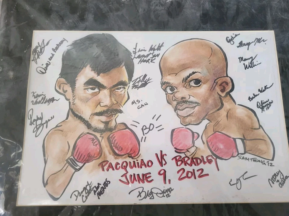 Manny Pacquiao Bradley Mosley Two Artist Paintings Fights Signed By Group - Image 2 of 4