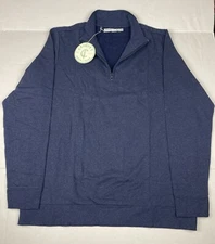 Criquet Men Navy 1/4 Zip XL Long Sleeve Golf Mock Neck Cotton Fleece Pullover