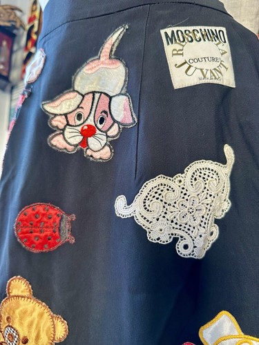 Rare Vtg collectible Moschino couture popart black skirt multicolor applique S/M - Picture 4 of 16