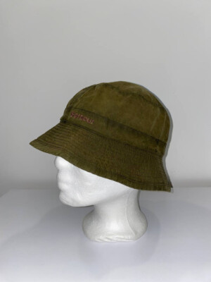 BARBOUR Men's Green Wax Cotton Panama Hat Size Small Tartan Check Inside