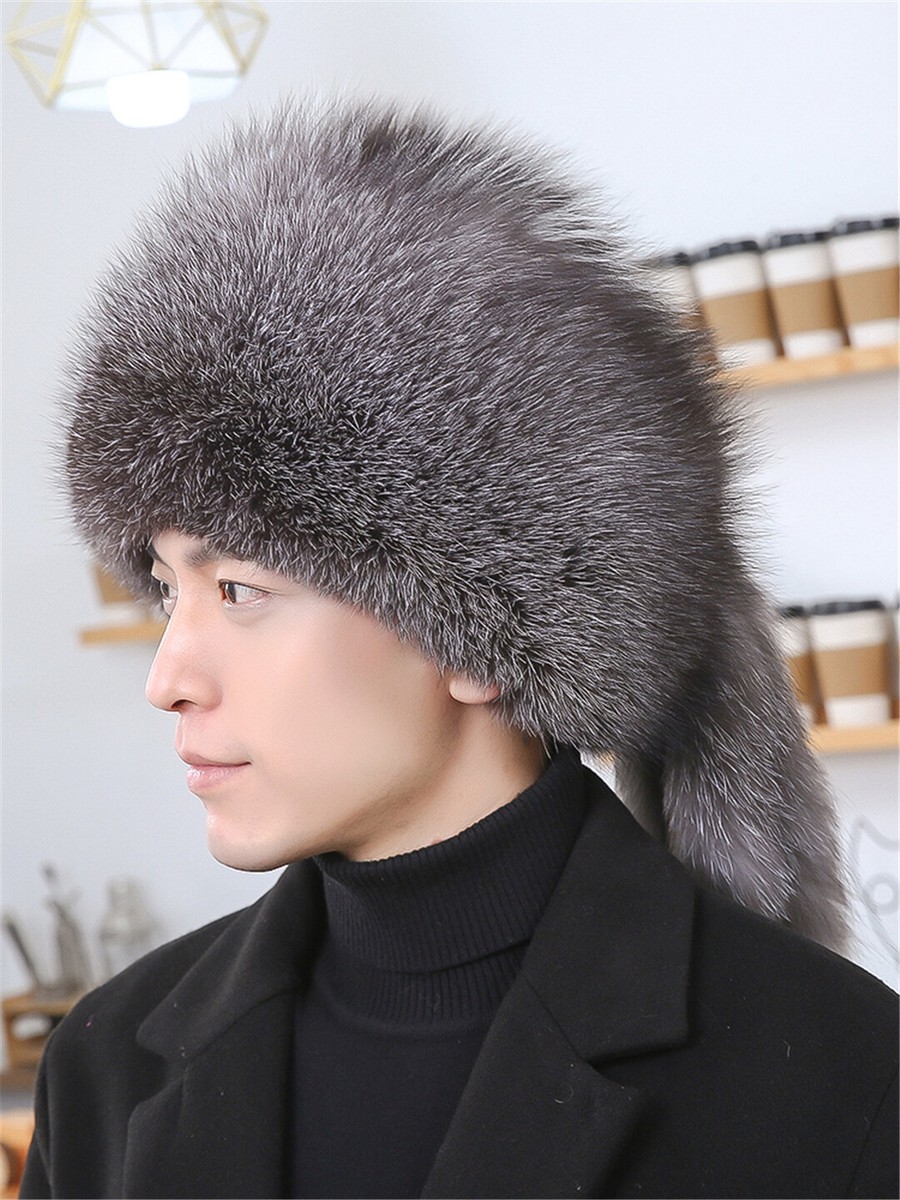 100% Real Fox Fur Hat Thicken Winter Warm Cap Mongolia Cap with Tail  Handsome Me