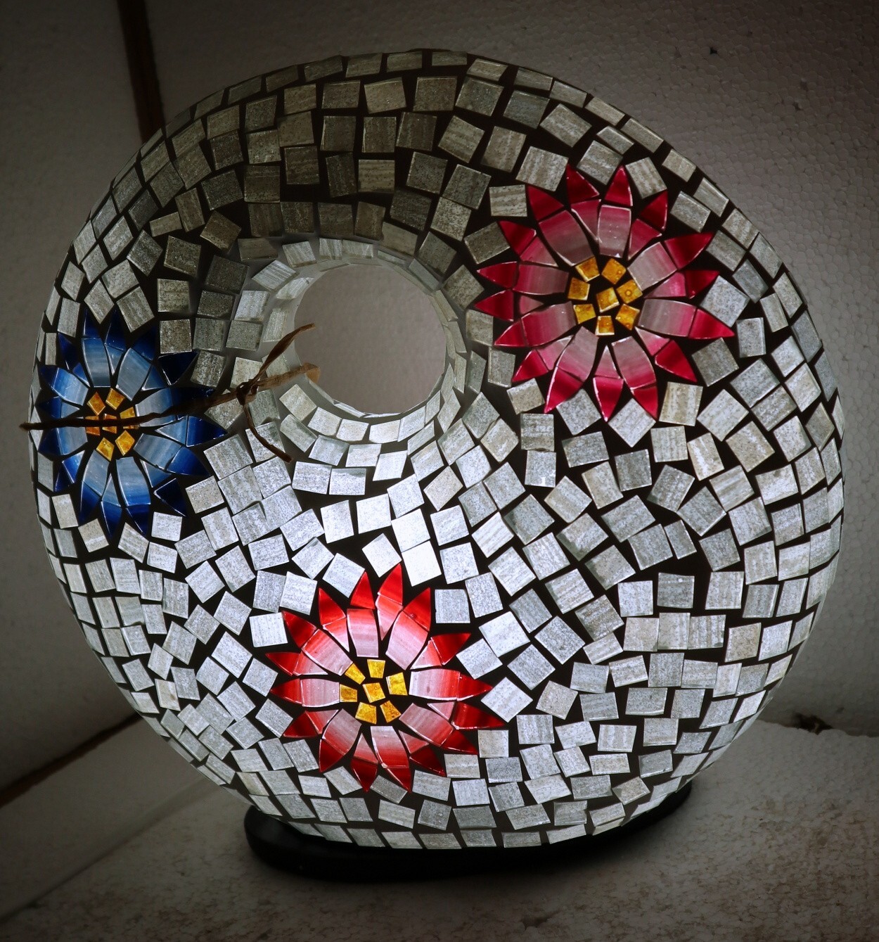 Colorful Donut Resin Table Lamp with Mosaic Floral Design-image