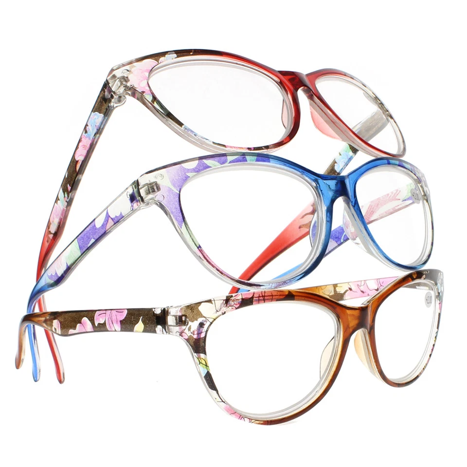 Gafas de lectura de marco completo con flores ojo de gato multicolor para mujer +1,00 ~ +4,00 Foto 2 de 2
