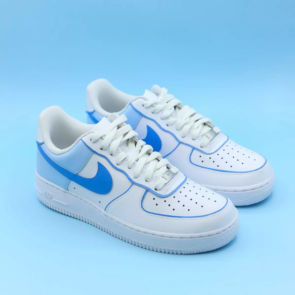 Nike Air Force 1 Ice 🧊 Sky Blue Outline White Shoes Custom Sneakers Mens  Womens