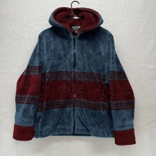 Vintage Nordic Lights Fleece Hooded Jacket Adult Size M - Deer Design Full Zip