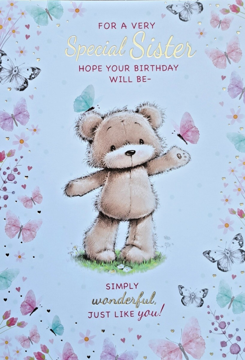 For A Very Special Sister Birthday Card. 19x13cm (8x6 Inches)