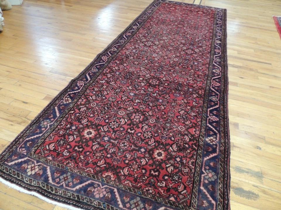 3x10 4x10 Herize WIDE RUNNER Oriental Rug wool Red Navy Blue - Image 2 of 4