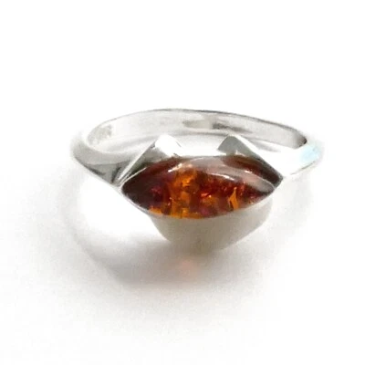 100% Natur-Bernstein Ring 925er Silber cognac klein dezent modern Größe 52 K293