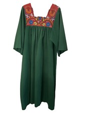 Ethnic Caftan Embroidered Handmade VTG Boho Muumuu Maxi Dress Green Plus 30